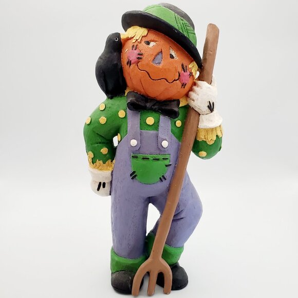Thanksgiving Halloween Decor Pumpkin Head Scarecrow Figurines Mr. & Mrs. Farmer - Picture 7 of 8